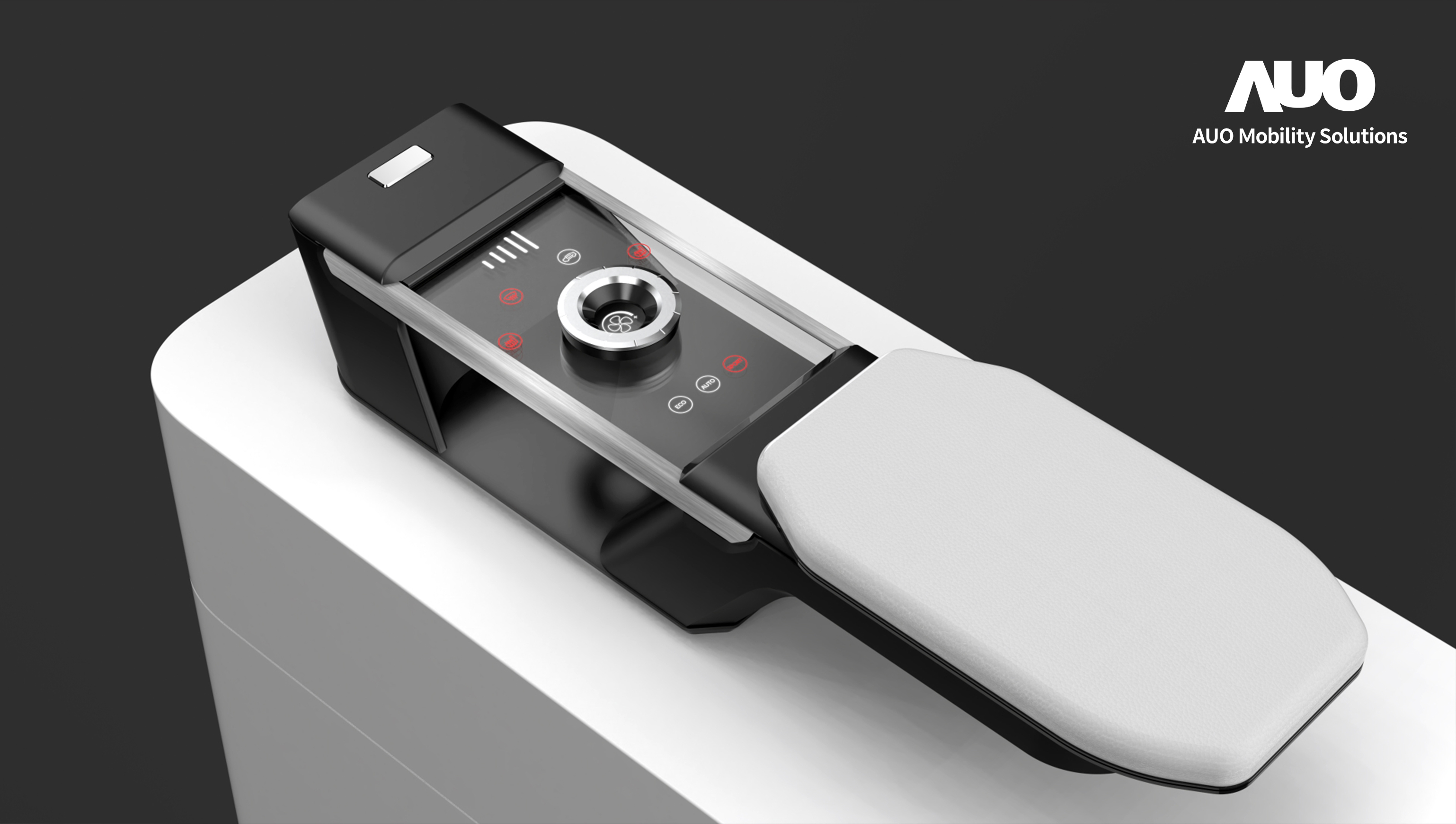 友達智慧移動全新發表INVISY隱形科技系列，CrystalSense Console以最簡約的機構設計，提供直覺控制的主動觸覺回饋與壓力感測，並且動態呈現、僅在需要時顯示，打造未來座艙的極致互動體驗。