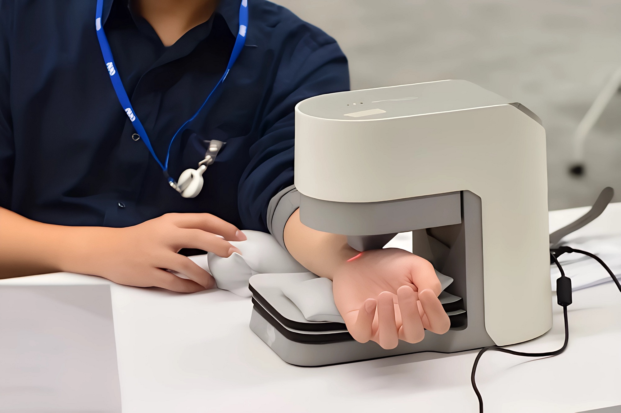 友達耘康中醫數位化檢測解決方案之脈象檢測系統採用高靈敏多點式壓力感測器，可真實還原「寸、關、尺」三部脈象量測結果