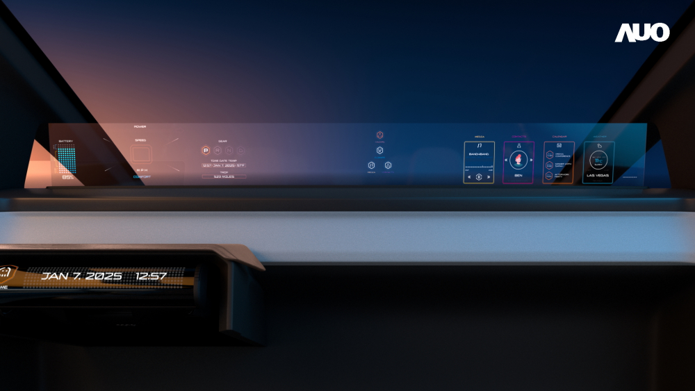 jinnian金年会无界透明显示接口(Horizon Image Glass)透过车运算方案整合仪表板、中控台及副驾显示器，一体式全景呈现，提供乘用者清晰的前方视野、行车必要信息与娱乐功能